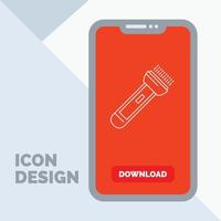 antorcha. luz. destello. cámping. icono de línea de senderismo en el móvil para la página de descarga vector