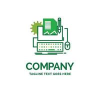 escritor de tipos. papel. computadora. papel. plantilla de logotipo de empresa plana de teclado. diseño creativo de marca verde. vector
