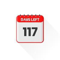 icono de cuenta regresiva Quedan 117 días para la promoción de ventas. banner promocional de ventas quedan 117 días para ir vector