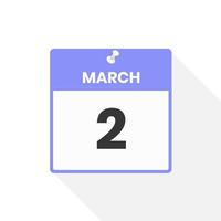 March 2 calendar icon. Date,  Month calendar icon vector illustration