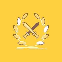 battle. emblem. game. label. swords Flat Line Filled Icon. Beautiful Logo button over yellow background for UI and UX. website or mobile application vector