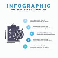 metas. reporte. analítica. objetivo. plantilla de infografía de logros para sitio web y presentación. icono de glifo gris con ilustración de vector de estilo infográfico azul.