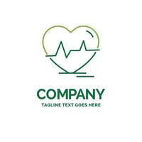 electrocardiograma corazón. latido del corazón. legumbres. supere la plantilla de logotipo de empresa plana. diseño creativo de marca verde. vector