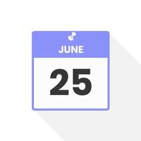 June 25 calendar icon. Date,  Month calendar icon vector illustration