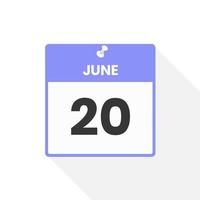 June 20 calendar icon. Date,  Month calendar icon vector illustration