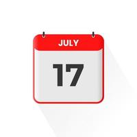 17th July calendar icon. July 17 calendar Date Month icon vector illustrator