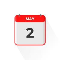 2nd May calendar icon. May 2 calendar Date Month icon vector illustrator