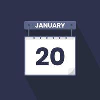 20th January calendar icon. January 20 calendar Date Month icon vector illustrator