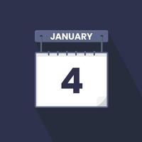 4th January calendar icon. January 4 calendar Date Month icon vector illustrator