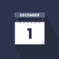 Icono de calendario del 1 de diciembre. 1 de diciembre calendario fecha mes icono vector ilustrador