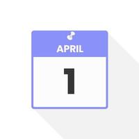 April 1 calendar icon. Date,  Month calendar icon vector illustration