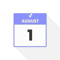 August 1 calendar icon. Date,  Month calendar icon vector illustration