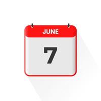 7th June calendar icon. June 7 calendar Date Month icon vector illustrator