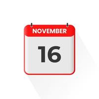 16th November calendar icon. November 16 calendar Date Month icon vector illustrator