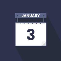 3rd January calendar icon. January 3 calendar Date Month icon vector illustrator