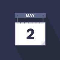 2nd May calendar icon. May 2 calendar Date Month icon vector illustrator