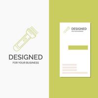 Business Logo for torch. light. flash. camping. hiking. Vertical Green Business .Visiting Card template. Creative background vector illustration