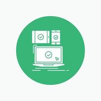 computer. devices. mobile. responsive. technology White Glyph Icon in Circle. Vector Button illustration