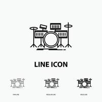 drum. drums. instrument. kit. musical Icon in Thin. Regular and Bold Line Style. Vector illustration