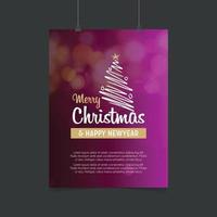 Merry Christmas Line Tree and Happy New Year Glowing Purple background vector