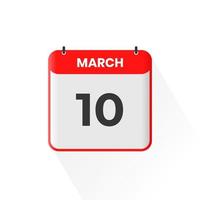 10th March calendar icon. March 10 calendar Date Month icon vector illustrator
