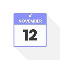 November 12 calendar icon. Date,  Month calendar icon vector illustration