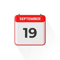 19th September calendar icon. September 19 calendar Date Month icon vector illustrator