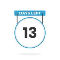 13 Days Left Countdown for sales promotion. 13 days left to go Promotional sales banner vector