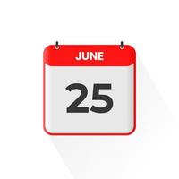 Icono del calendario del 25 de junio. 25 de junio calendario fecha mes icono vector ilustrador