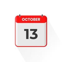 13th October calendar icon. October 13 calendar Date Month icon vector illustrator