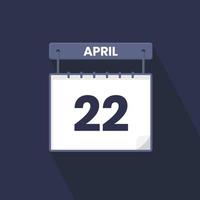 22nd April calendar icon. April 22 calendar Date Month icon vector illustrator
