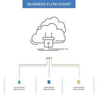 nube. conexión. energía. la red. diseño de diagrama de flujo empresarial de energía con 3 pasos. icono de línea para el lugar de plantilla de fondo de presentación para texto vector