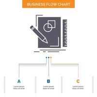 sketch. sketching. design. draw. geometry Business Flow Chart Design with 3 Steps. Glyph Icon For Presentation Background Template Place for text. vector