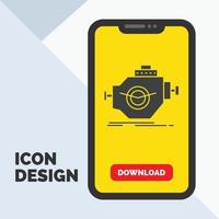 Engine. industry. machine. motor. performance Glyph Icon in Mobile for Download Page. Yellow Background vector