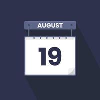 19th August calendar icon. August 19 calendar Date Month icon vector illustrator