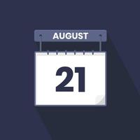 21st August calendar icon. August 21 calendar Date Month icon vector illustrator