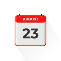 23rd August calendar icon. August 23 calendar Date Month icon vector illustrator