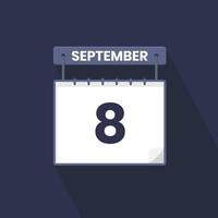 8th September calendar icon. September 8 calendar Date Month icon vector illustrator