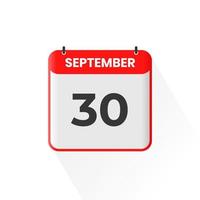 30th September calendar icon. September 30 calendar Date Month icon vector illustrator