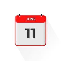 11th June calendar icon. June 11 calendar Date Month icon vector illustrator