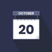 20th October calendar icon. October 20 calendar Date Month icon vector illustrator