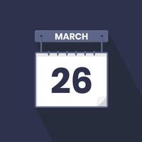 26th March calendar icon. March 26 calendar Date Month icon vector illustrator