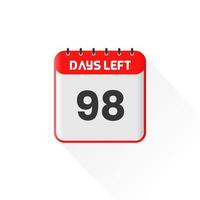 icono de cuenta regresiva Quedan 98 días para la promoción de ventas. banner de ventas promocionales quedan 98 días vector