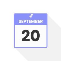 September 20 calendar icon. Date,  Month calendar icon vector illustration