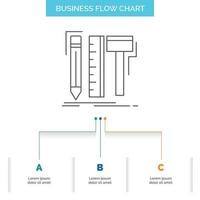 Design. designer. digital. tools. pencil Business Flow Chart Design with 3 Steps. Line Icon For Presentation Background Template Place for text vector