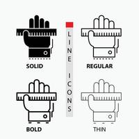 Education. hand. learn. learning. ruler Icon in Thin. Regular. Bold Line and Glyph Style. Vector illustration