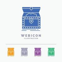 Box. chest. gold. reward. treasure 5 Color Glyph Web Icon Template isolated on white. Vector illustration