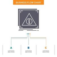 error. solicitud. denegado. servidor. diseño de diagrama de flujo empresarial de alerta con 3 pasos. icono de glifo para el lugar de plantilla de fondo de presentación para texto. vector