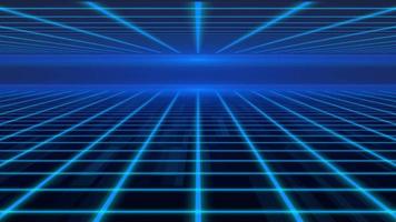 arrière-plan laser de luminance rougeoyante d'animation de rétroonde bleue double, technologie abstraite ligne horizontale lueur violette, animation d'affiche de style galaxie géométrique internet années 80 video