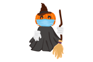 Halloween Cartoon CHaracter - Pumpkin Witch Wearng Face Mask png